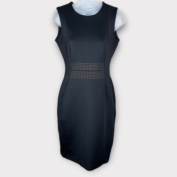 KARL LAGERFELD Black Studded Scuba Sheath Dress Size 4 Cocktail Party Designer - Picture 2 of 7